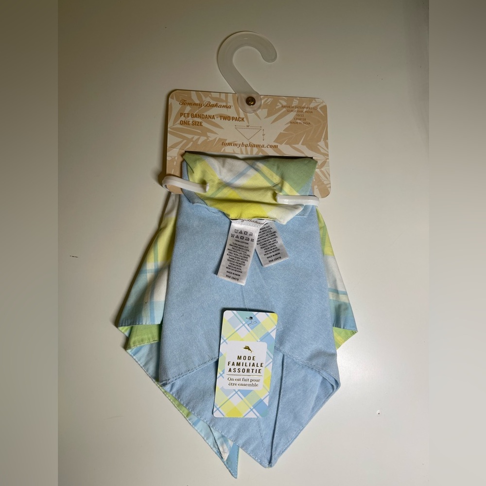 Tommy Bahama Pet Bandana 2 Pack Dogs One Size Blue & Blue & Yellow Plaid NEW!! - Picture 2 of 5